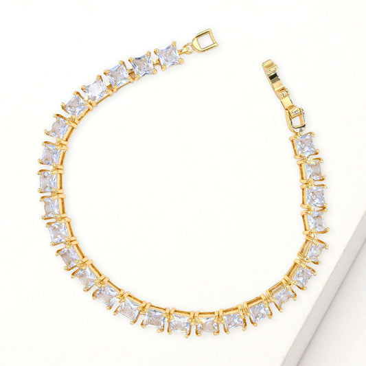 Madeline Love Clear, Gold Square Cut CZ Stone Tennis Bracelet