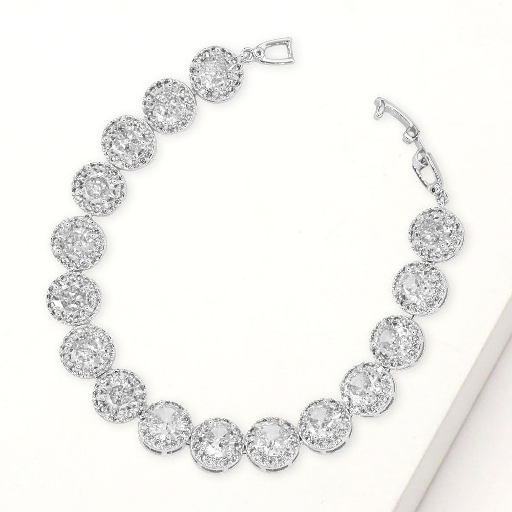 Madeline Love Clear, Silver Round Halo CZ Stone Link Bracelet