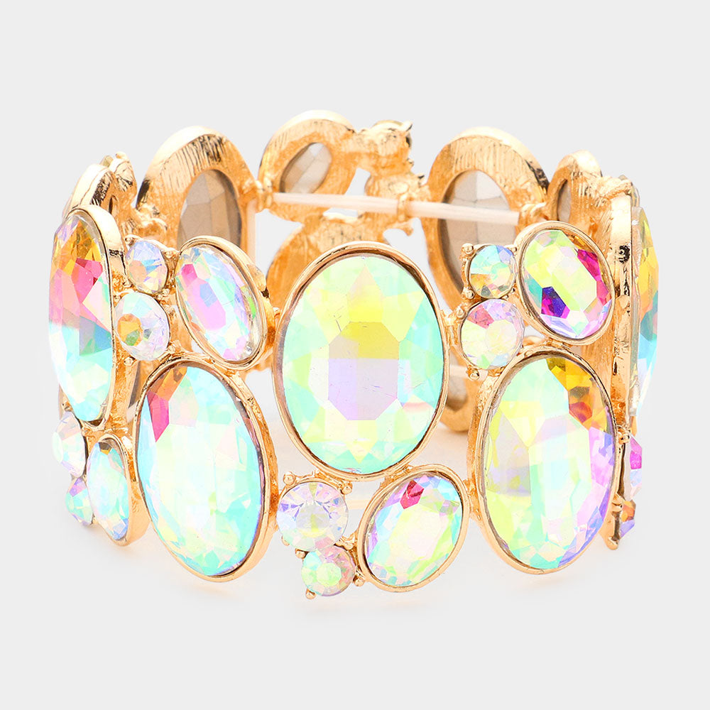 Madeline Love AB, Gold Oval Crystal Rhinestone Stretch Bracelet - Bracelets