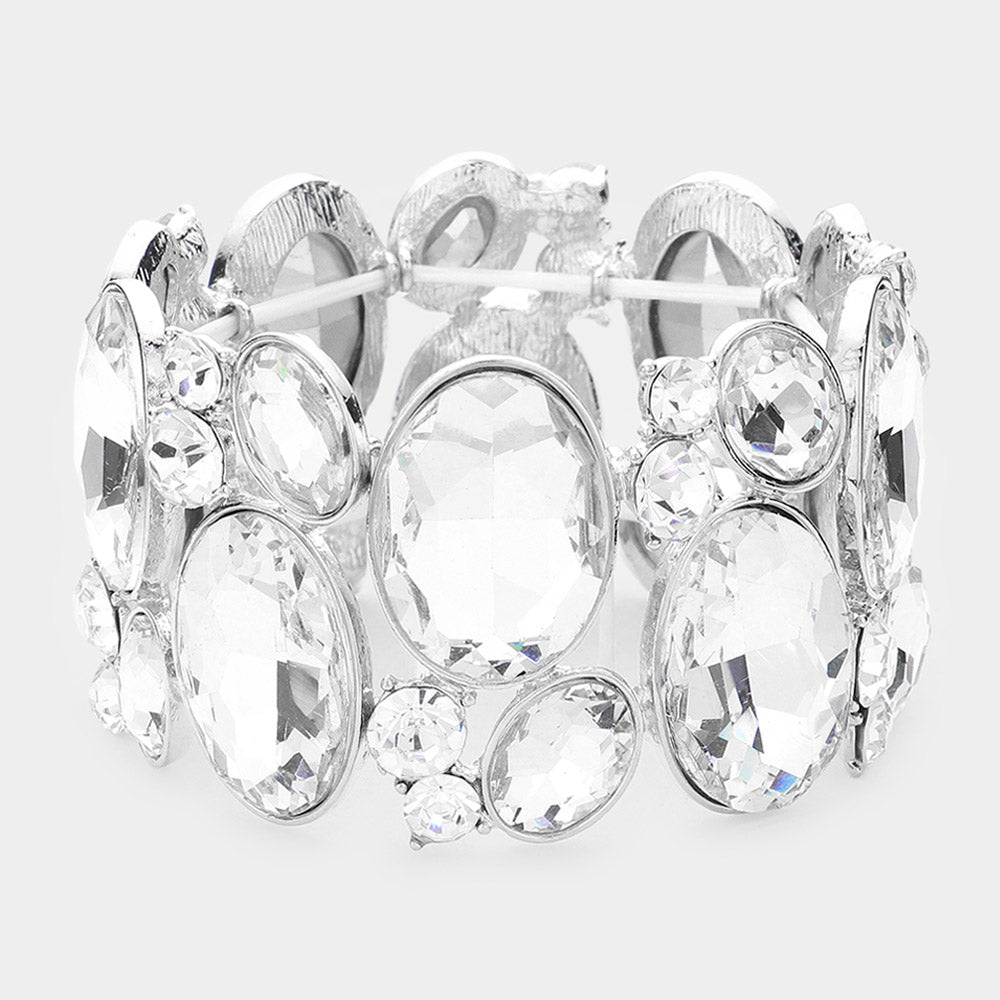Madeline Love Rhodium Oval Crystal Rhinestone Stretch Bracelet - Bracelets