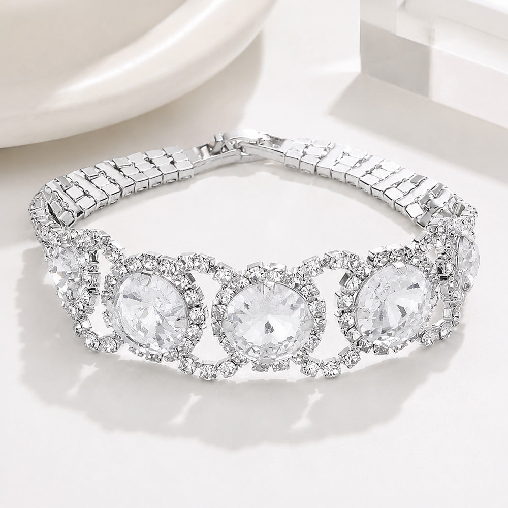 Madeline Love Silver Round Stone Accented Evening Bracelet