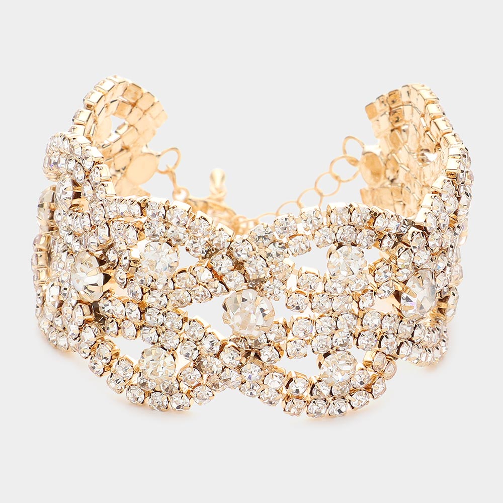 Madeline Love Gold Round Stone Accented Evening Bracelet
