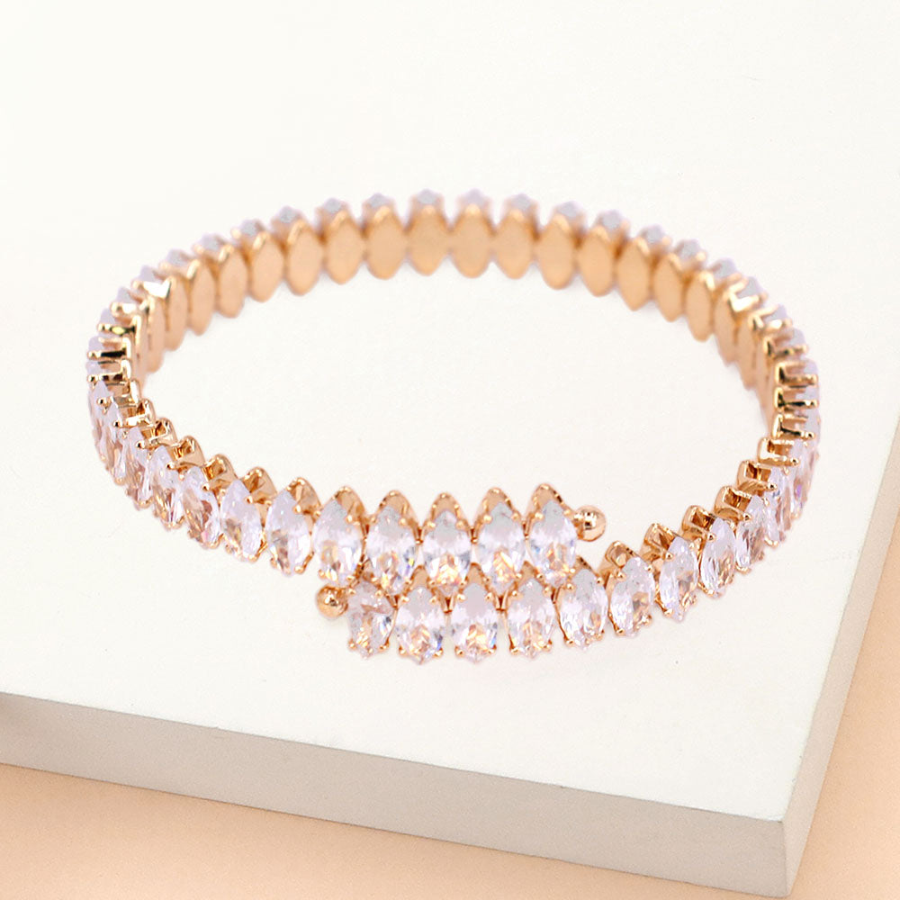 Madeline Love Gold Marquise Stone Cluster Evening Bracelet - Bracelets