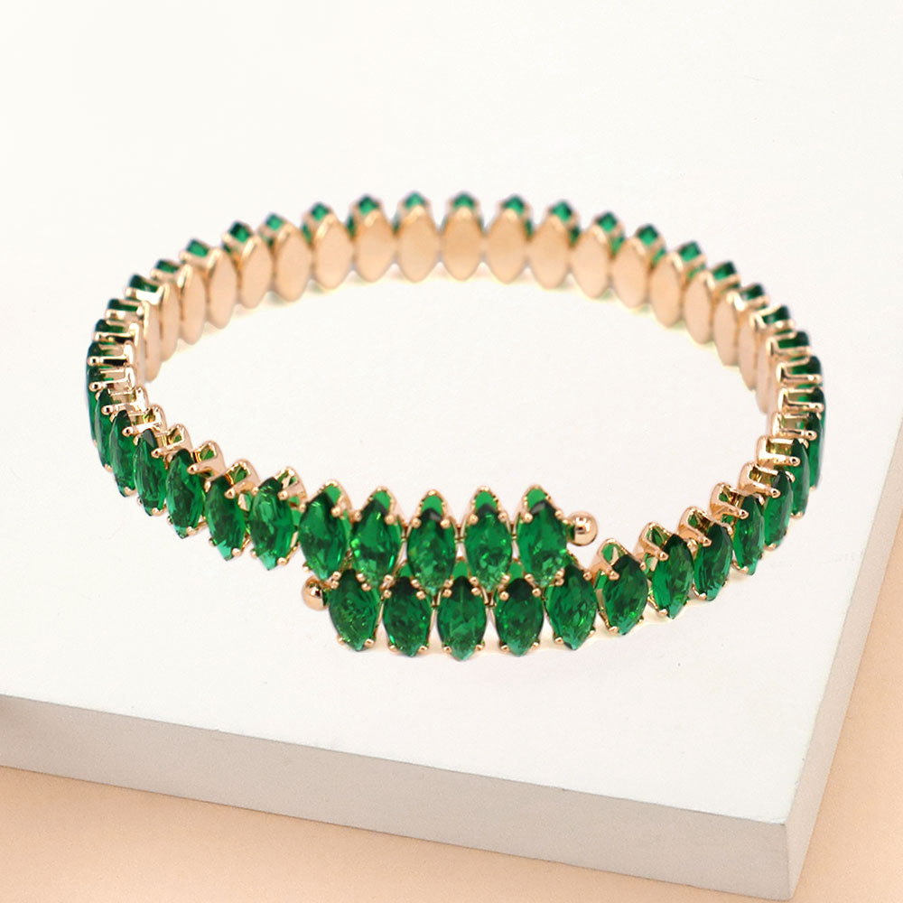 Madeline Love Emerald Marquise Stone Cluster Evening Bracelet - Bracelets