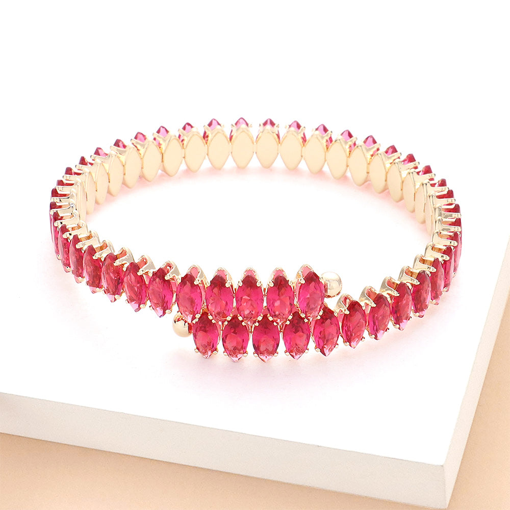 Madeline Love Fuchsia Marquise Stone Cluster Evening Bracelet - Bracelets