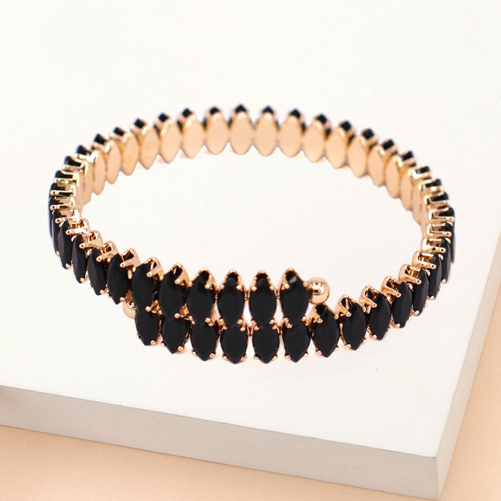 Madeline Love Jet Black Marquise Stone Cluster Evening Bracelet - Bracelets