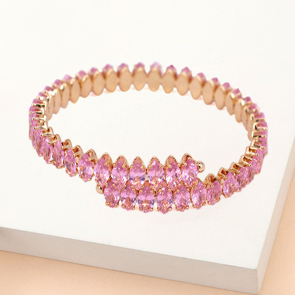 Madeline Love Pink Marquise Stone Cluster Evening Bracelet - Bracelets