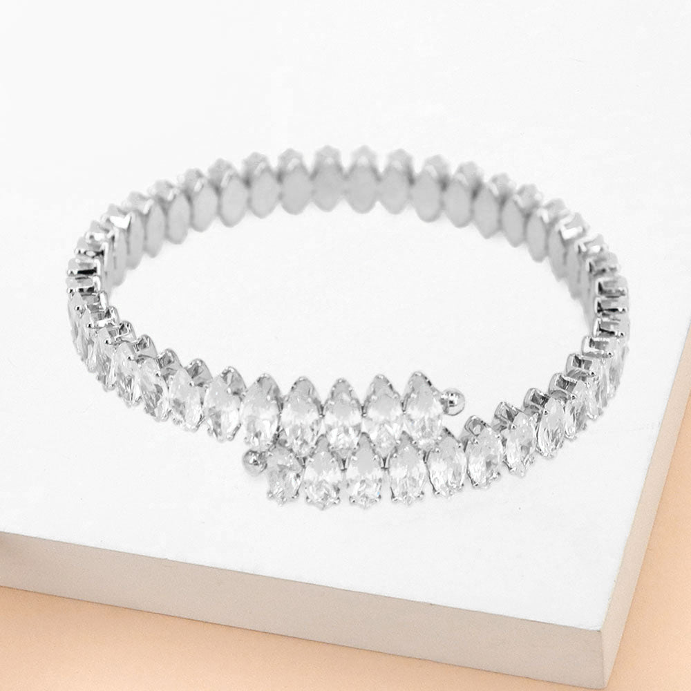 Madeline Love Rhodium Marquise Stone Cluster Evening Bracelet - Bracelets