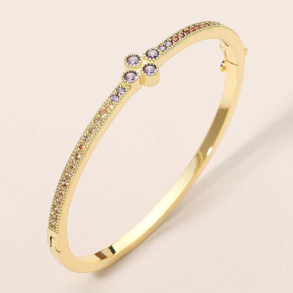 Madeline Love Gold, Multi 14K Gold Plated CZ Stone Paved Evening Hinged Bracelet