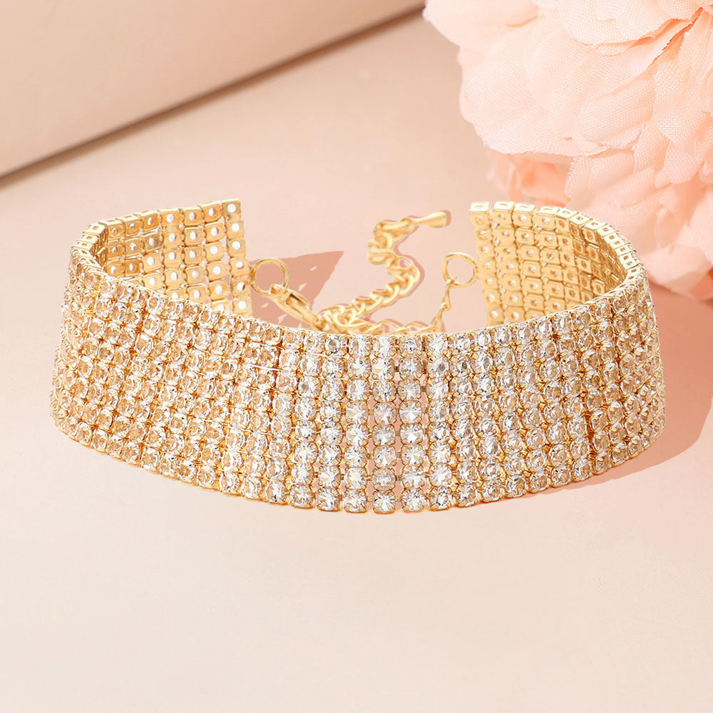 Madeline Love Clear, Gold 8 Rows Pave CZ Tennis Evening Bracelet - Bracelets