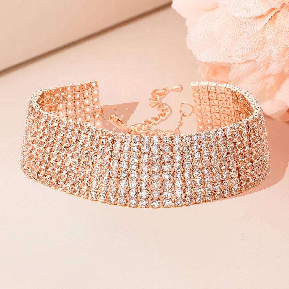 Madeline Love Clear, Rose Gold 8 Rows Pave CZ Tennis Evening Bracelet - Bracelets