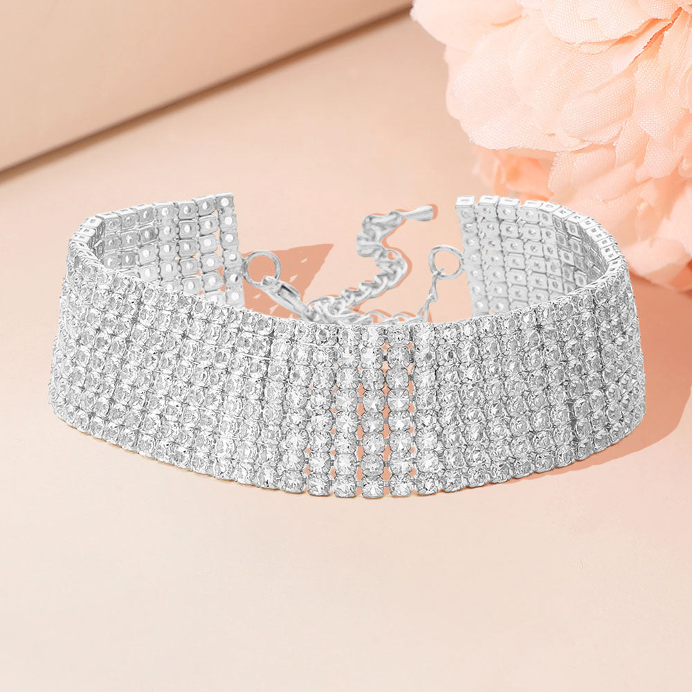 Madeline Love Clear, Silver 8 Rows Pave CZ Tennis Evening Bracelet - Bracelets