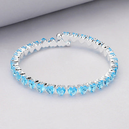 Heart CZ Stone Cluster Embellished Adjustable Evening Bracelet - Silver Turquoise - Bracelets