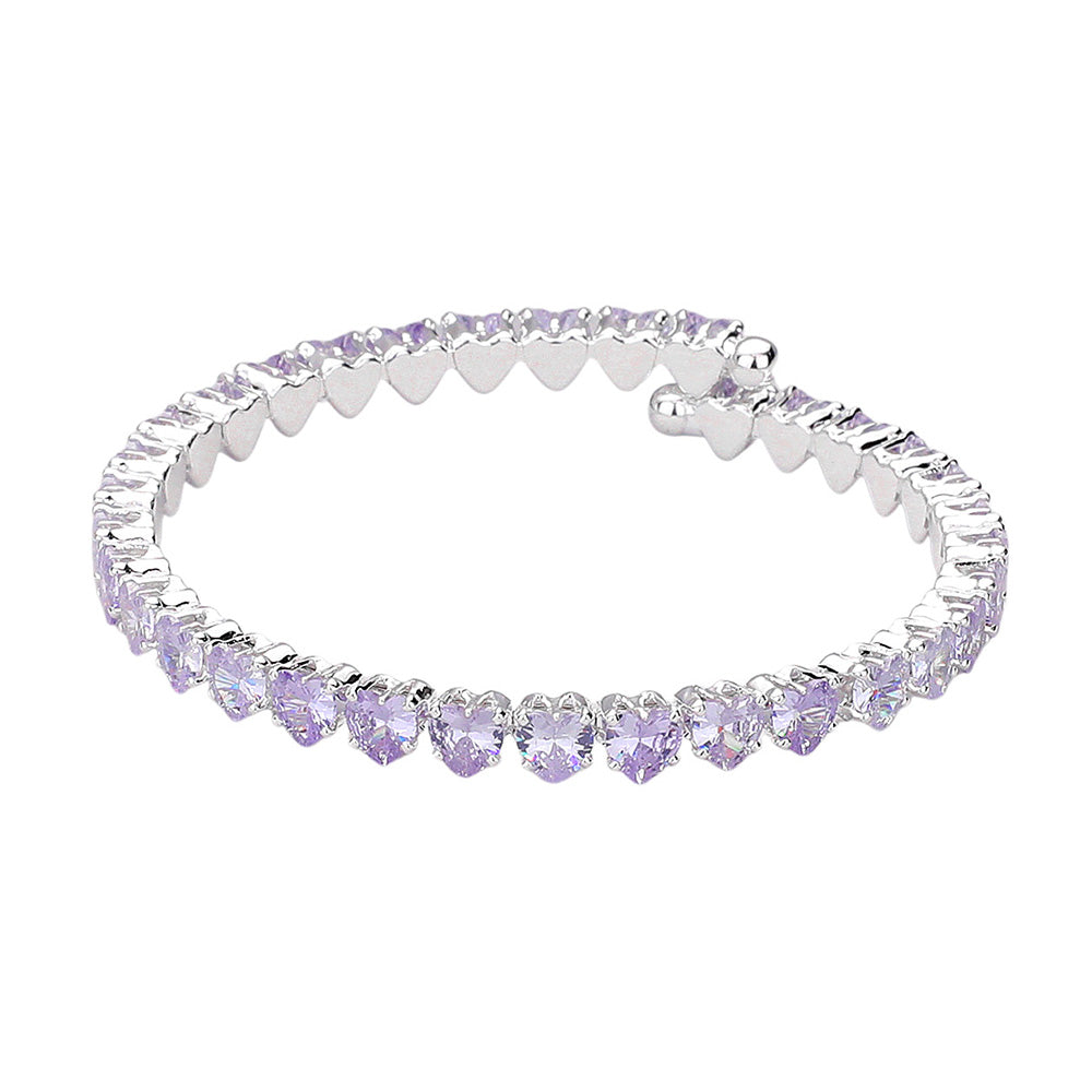 Heart CZ Stone Cluster Embellished Adjustable Evening Bracelet