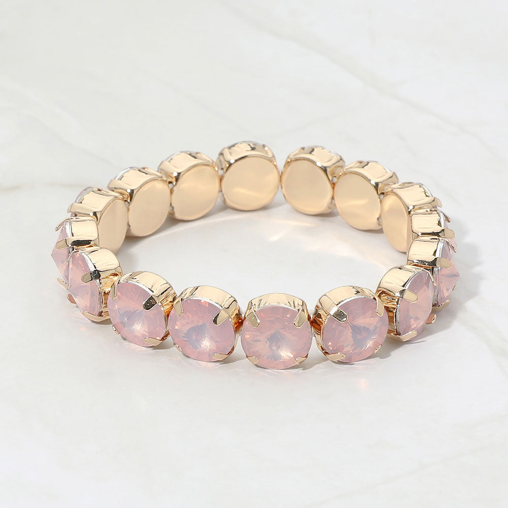 Madeline Love Opal, Rose Round Faceted Gem Beaded Stretch Evening Bracelet