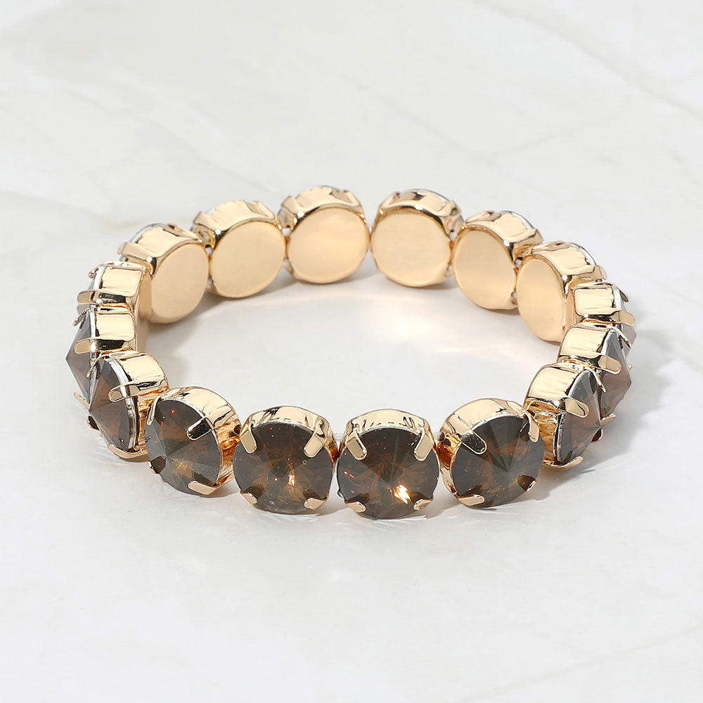Madeline Love Smoked Topaz Round Faceted Gem Beaded Stretch Evening Bracelet