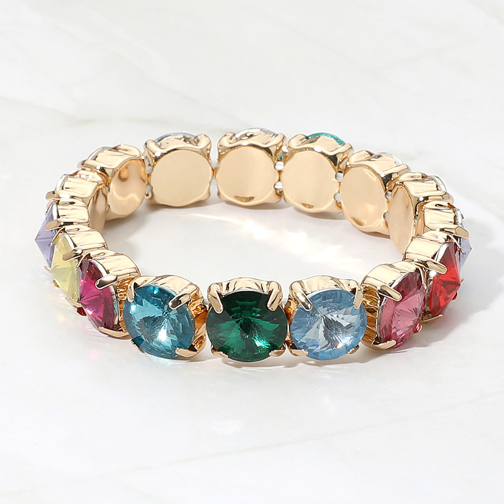Madeline Love Multi Multicolor Round Faceted Gem Beaded Stretch Bracelet