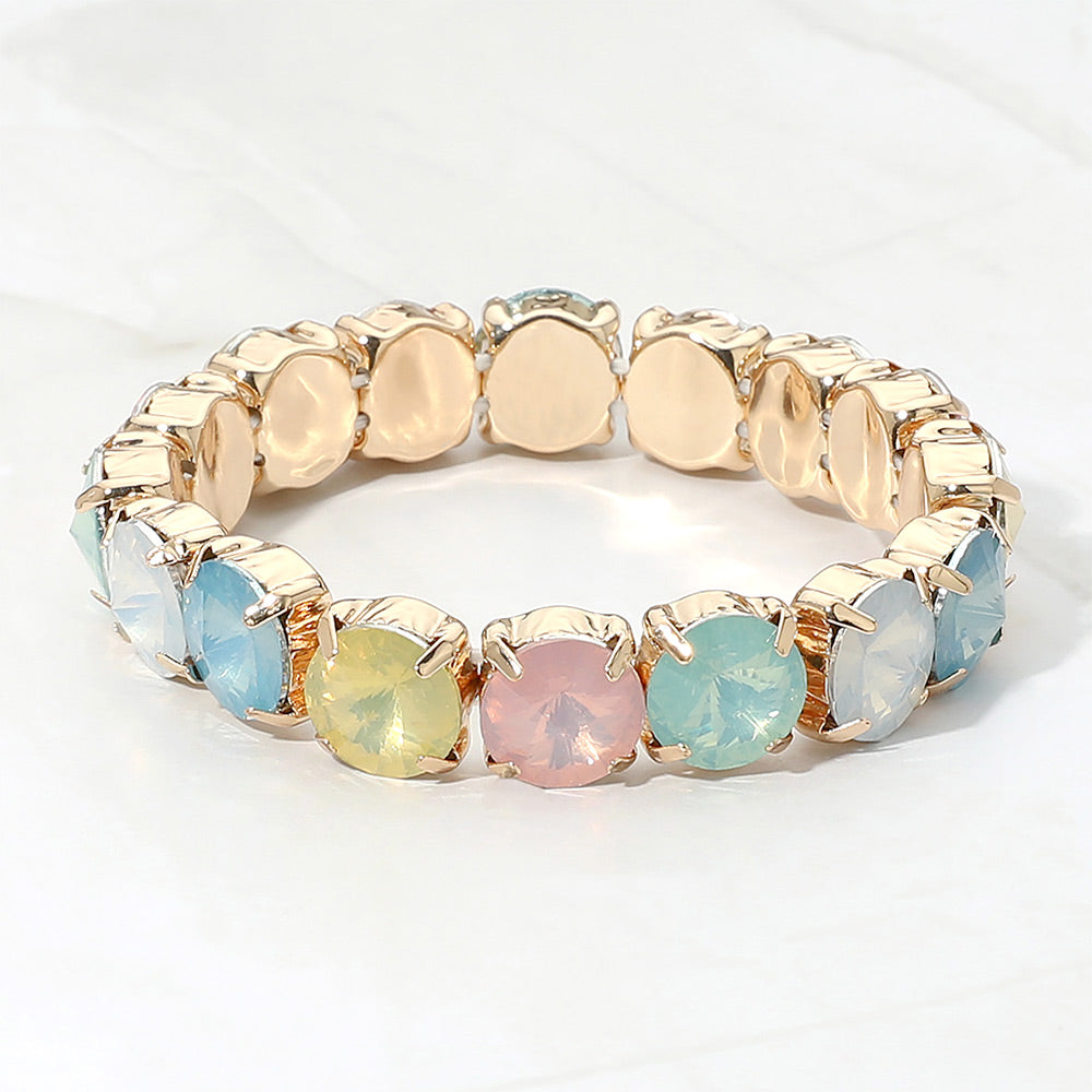 Madeline Love Multi, Opal Multicolor Round Faceted Gem Beaded Stretch Bracelet