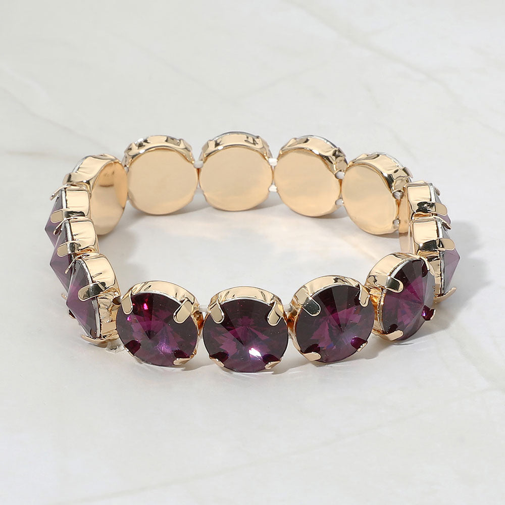 Madeline Love Amethyst Round Faceted Gem Beaded Stretch Evening Bracelet