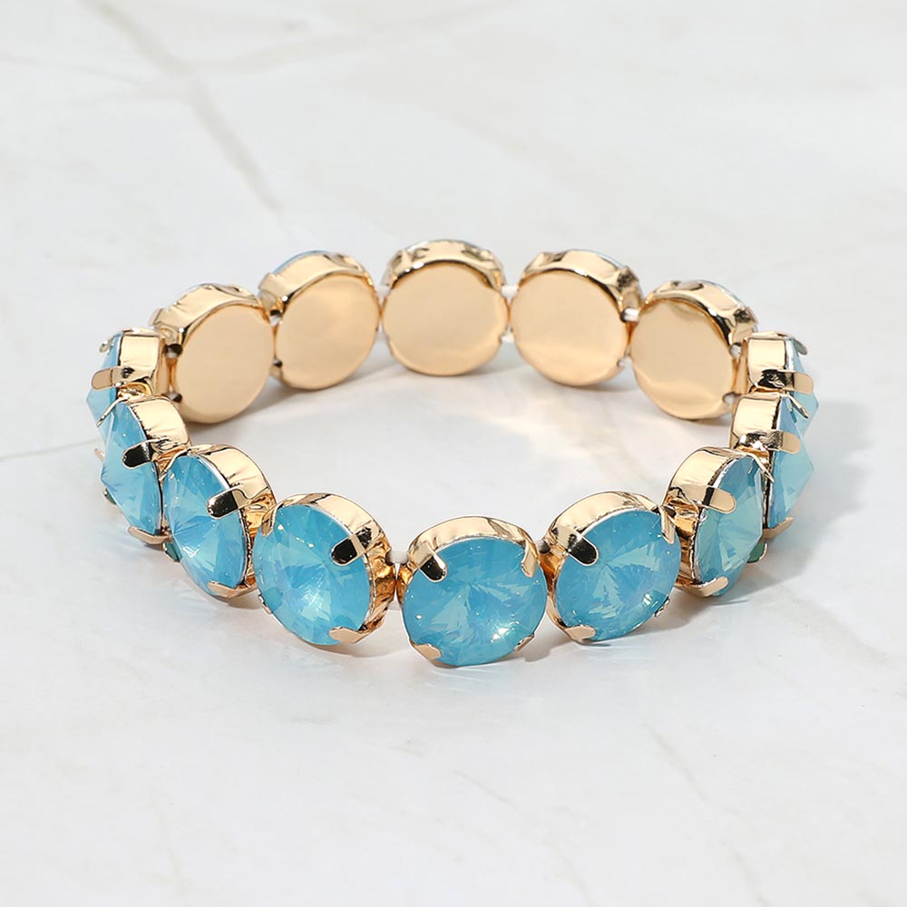 Madeline Love Aqua, Opal Round Faceted Gem Beaded Stretch Evening Bracelet