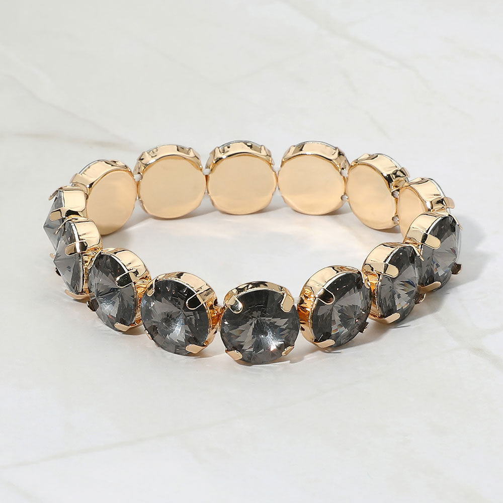 Madeline Love Black Diamond Round Faceted Gem Beaded Stretch Evening Bracelet