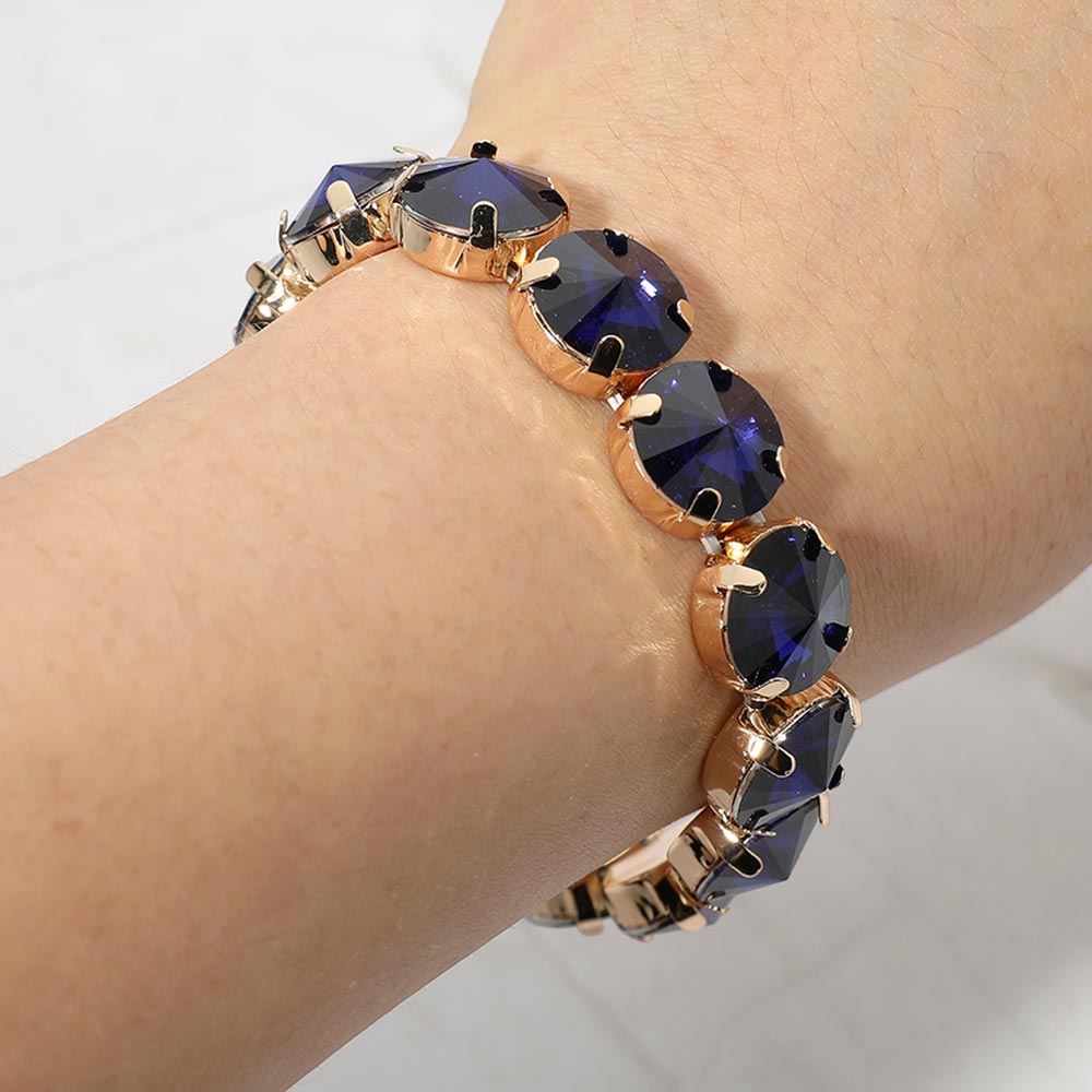 Madeline Love Dark, Navy Round Faceted Gem Beaded Stretch Evening Bracelet