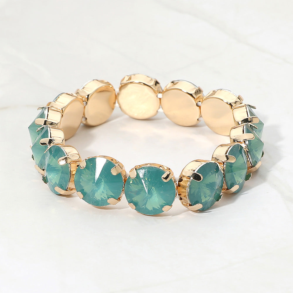 Madeline Love Emerald, Opal Round Faceted Gem Beaded Stretch Evening Bracelet