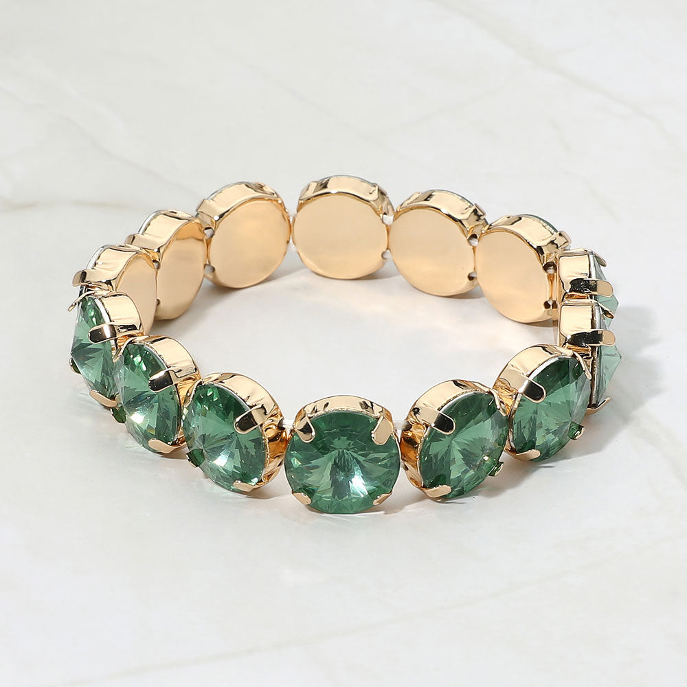 Madeline Love Emerald Round Faceted Gem Beaded Stretch Evening Bracelet
