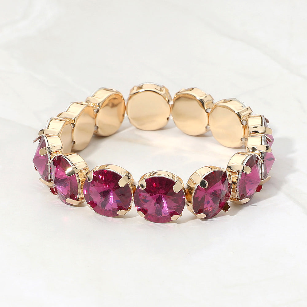 Madeline Love Fuchsia Round Faceted Gem Beaded Stretch Evening Bracelet