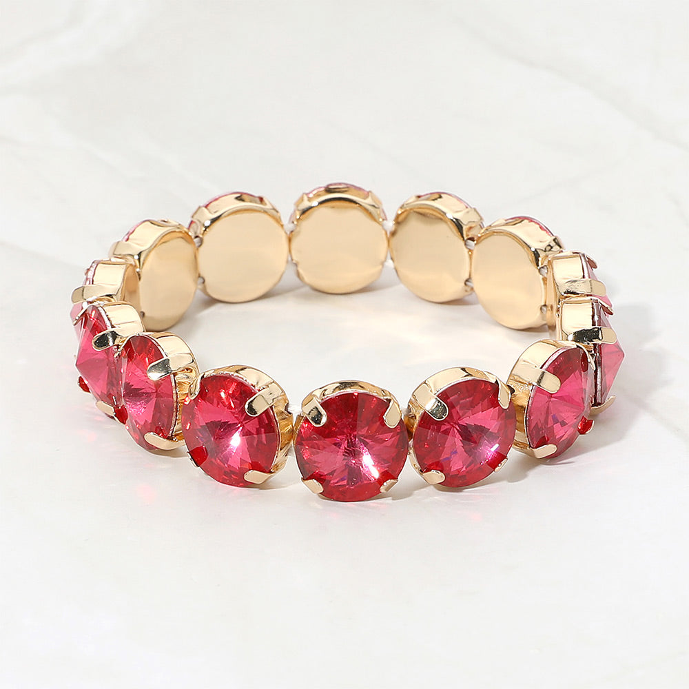 Madeline Love Pink Round Faceted Gem Beaded Stretch Evening Bracelet