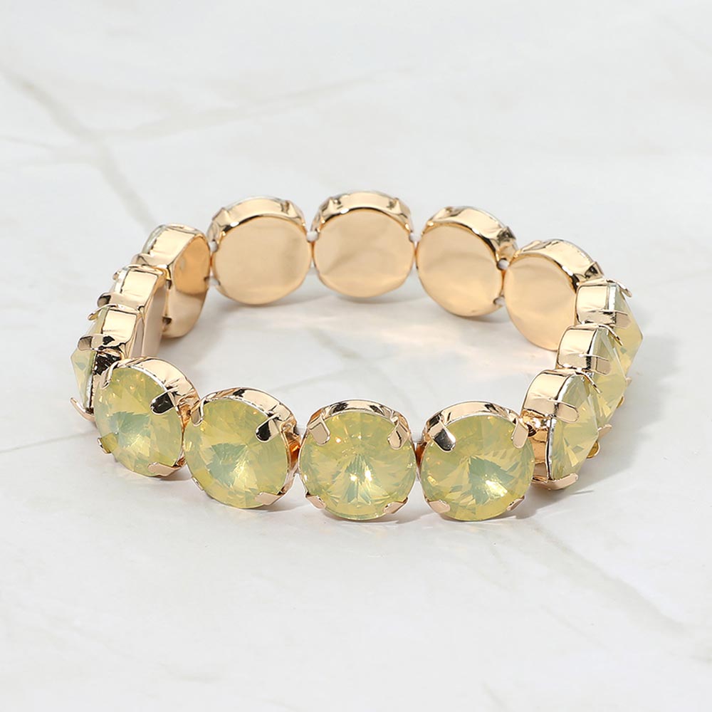 Madeline Love Opal, Yellow Round Faceted Gem Beaded Stretch Evening Bracelet