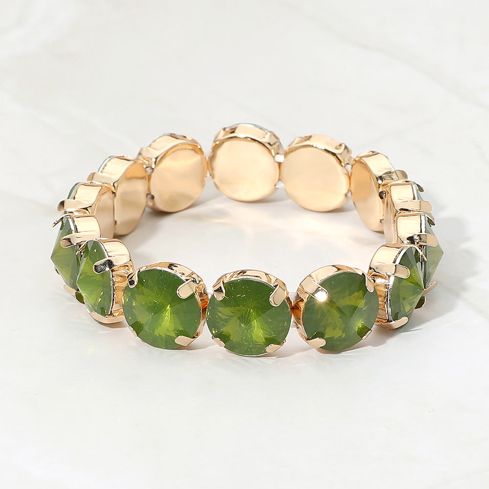 Madeline Love Olive Green, Opal Round Faceted Gem Beaded Stretch Evening Bracelet
