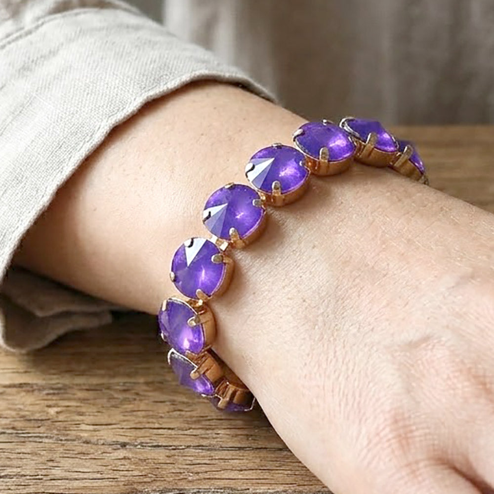 Madeline Love Opal, Purple Round Faceted Gem Beaded Stretch Evening Bracelet