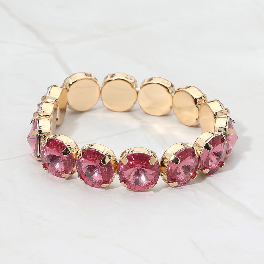 Madeline Love Rose Round Faceted Gem Beaded Stretch Evening Bracelet