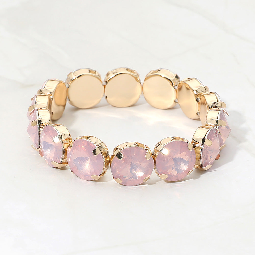 Madeline Love Lt Rose, Opal Round Faceted Gem Beaded Stretch Evening Bracelet
