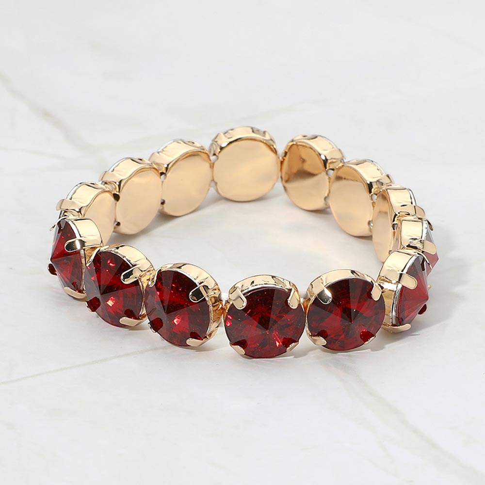 Madeline Love Siam Round Faceted Gem Beaded Stretch Evening Bracelet
