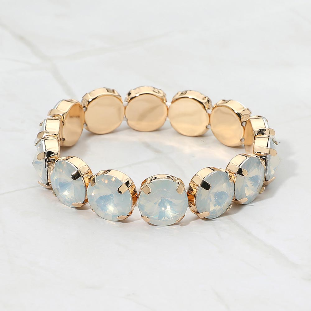 Madeline Love Opal, White Round Faceted Gem Beaded Stretch Evening Bracelet