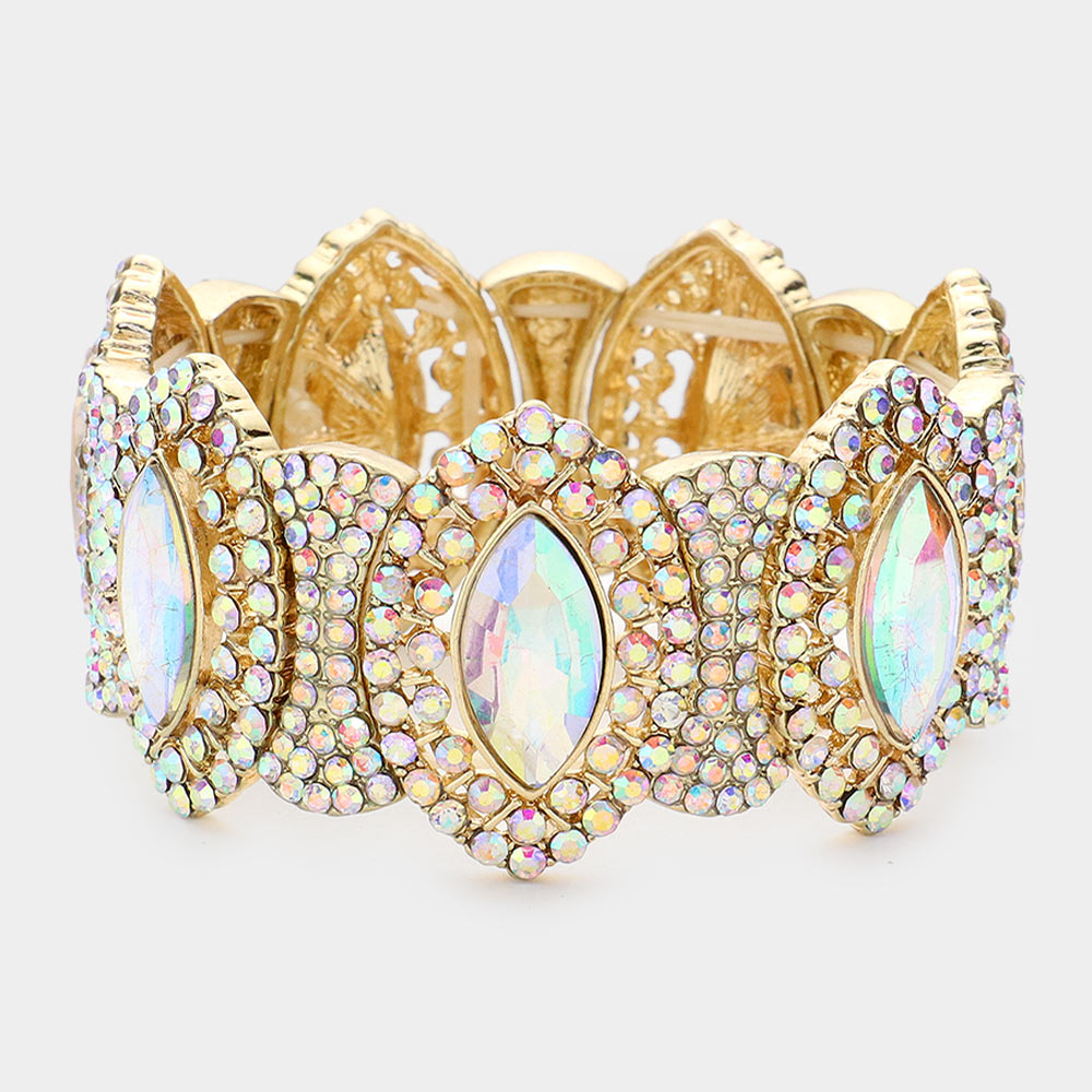 Madeline Love AB, Gold Crystal Rhinestone Stretch Evening Bracelet - Bracelets