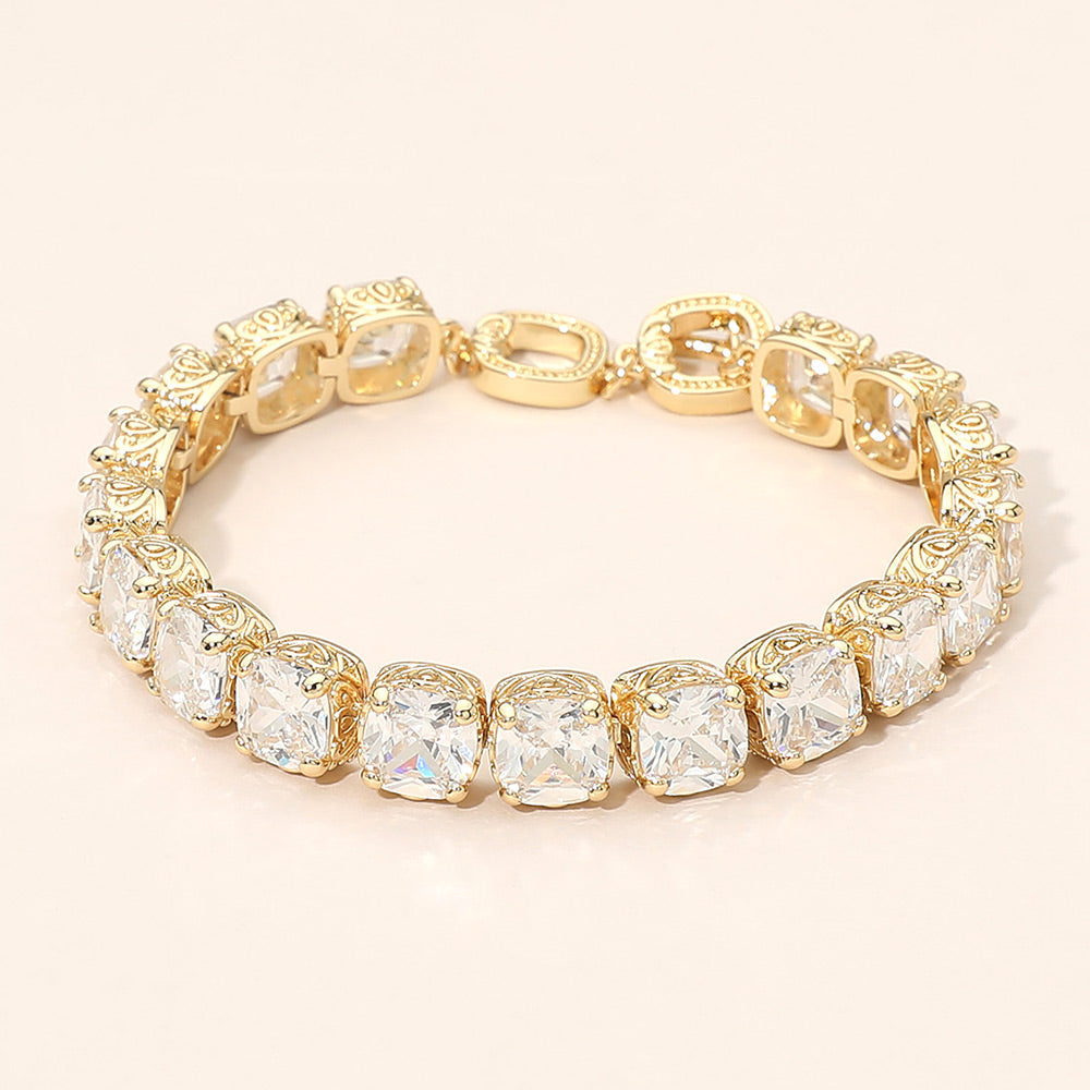Madeline Love Clear, Gold Square CZ Link Tennis Toggle Bracelet