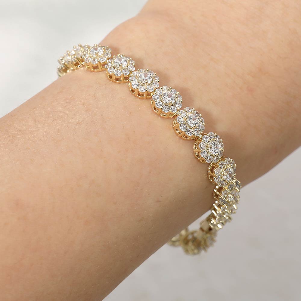 Madeline Love Gold 14K Gold Plated Round CZ Cluster Tennis Bracelet