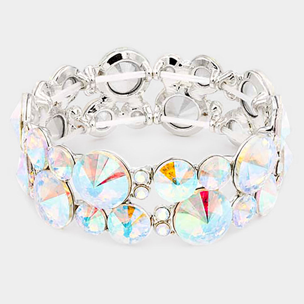 Madeline Love AB, Silver Round Stone Cluster Stretch Evening Bracelet