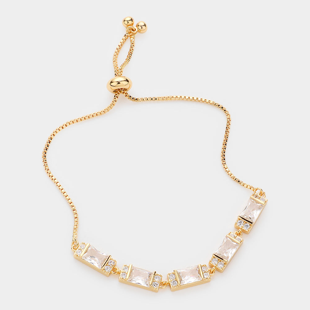 Madeline Love Gold CZ Rectangle Charm Link Pull Tie Evening Bracelet - Bracelets