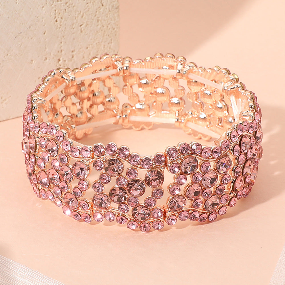 Madeline Love Pink, Rose Gold Stone Paved Wavy Stretch Evening Bracelet