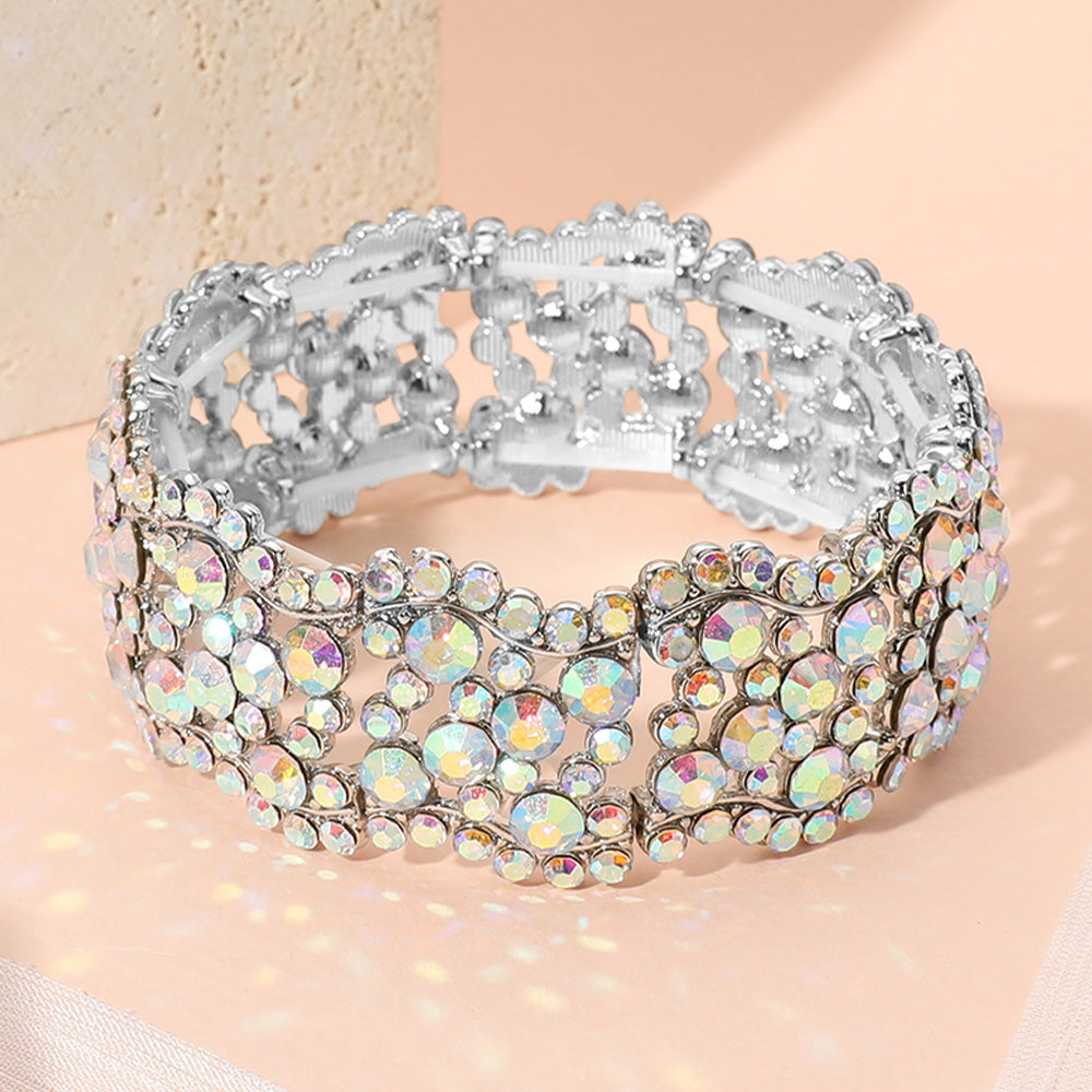 Madeline Love AB, Silver Stone Paved Wavy Stretch Evening Bracelet
