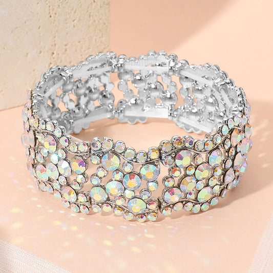 Madeline Love AB, Silver Stone Paved Wavy Stretch Evening Bracelet