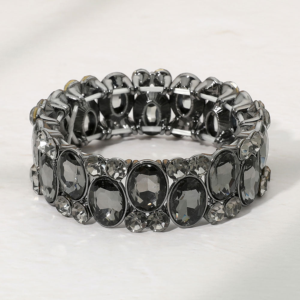 Madeline Love Black Diamond Oval Gem Accent Stretch Evening Bracelet