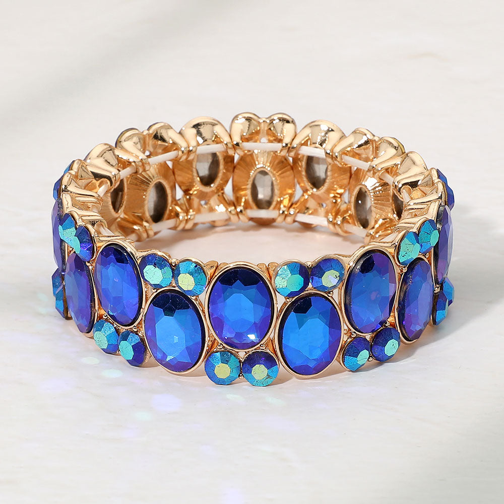 Madeline Love AB, Blue Oval Gem Accent Stretch Evening Bracelet