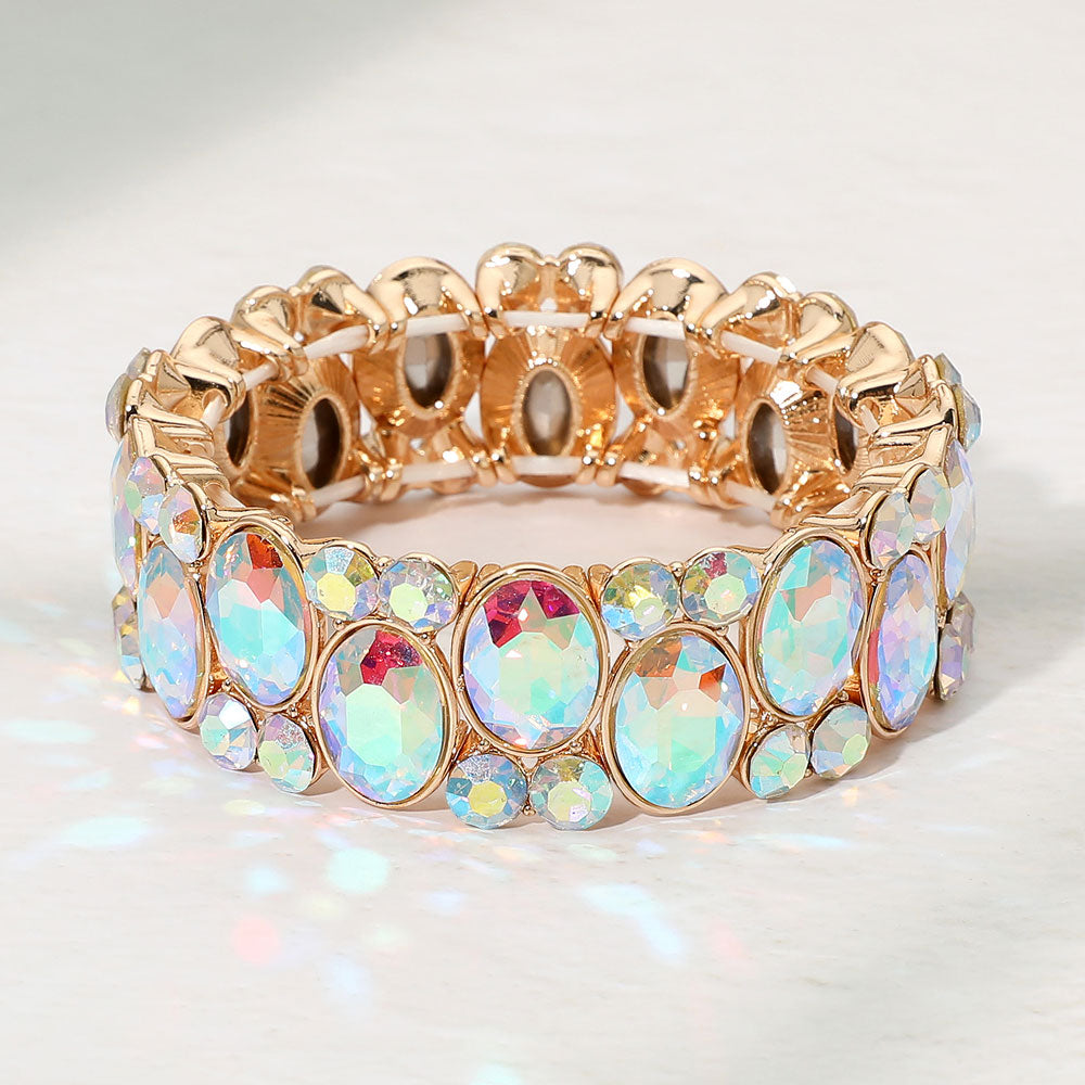 Madeline Love AB, Gold Oval Gem Accent Stretch Evening Bracelet