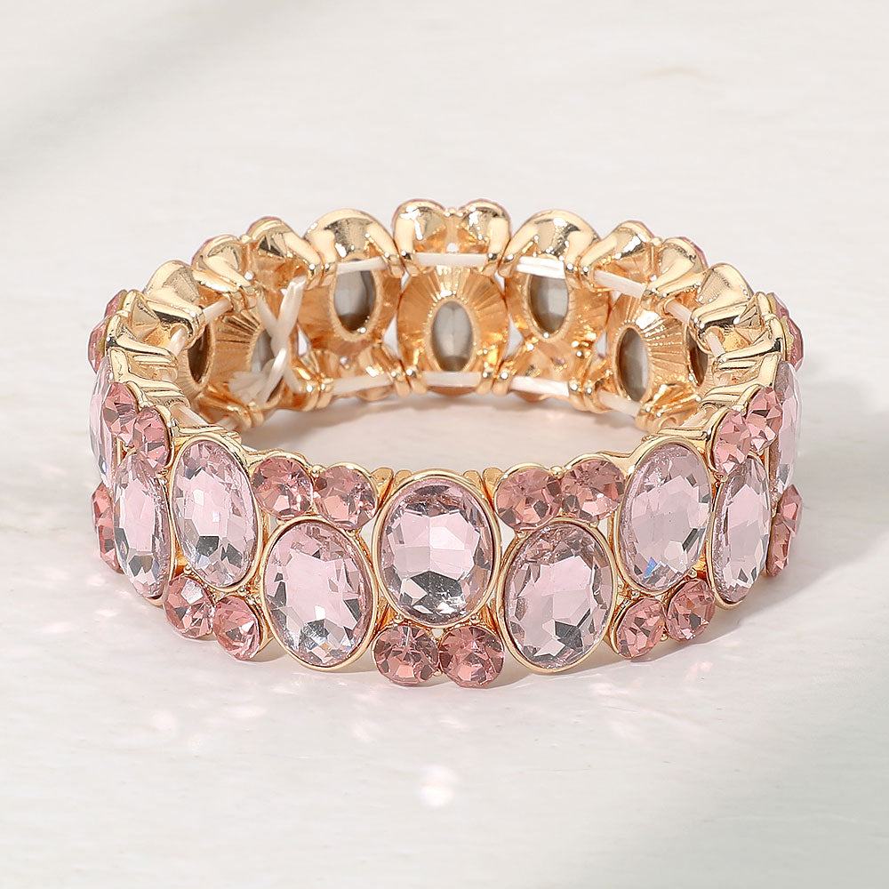Madeline Love Gold, Pink Oval Gem Accent Stretch Evening Bracelet