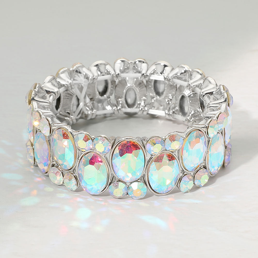 Madeline Love AB, Silver Oval Gem Accent Stretch Evening Bracelet